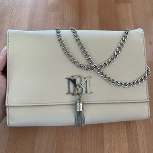 Badgley Mischka cream crossbody with convertible single or double chain strap